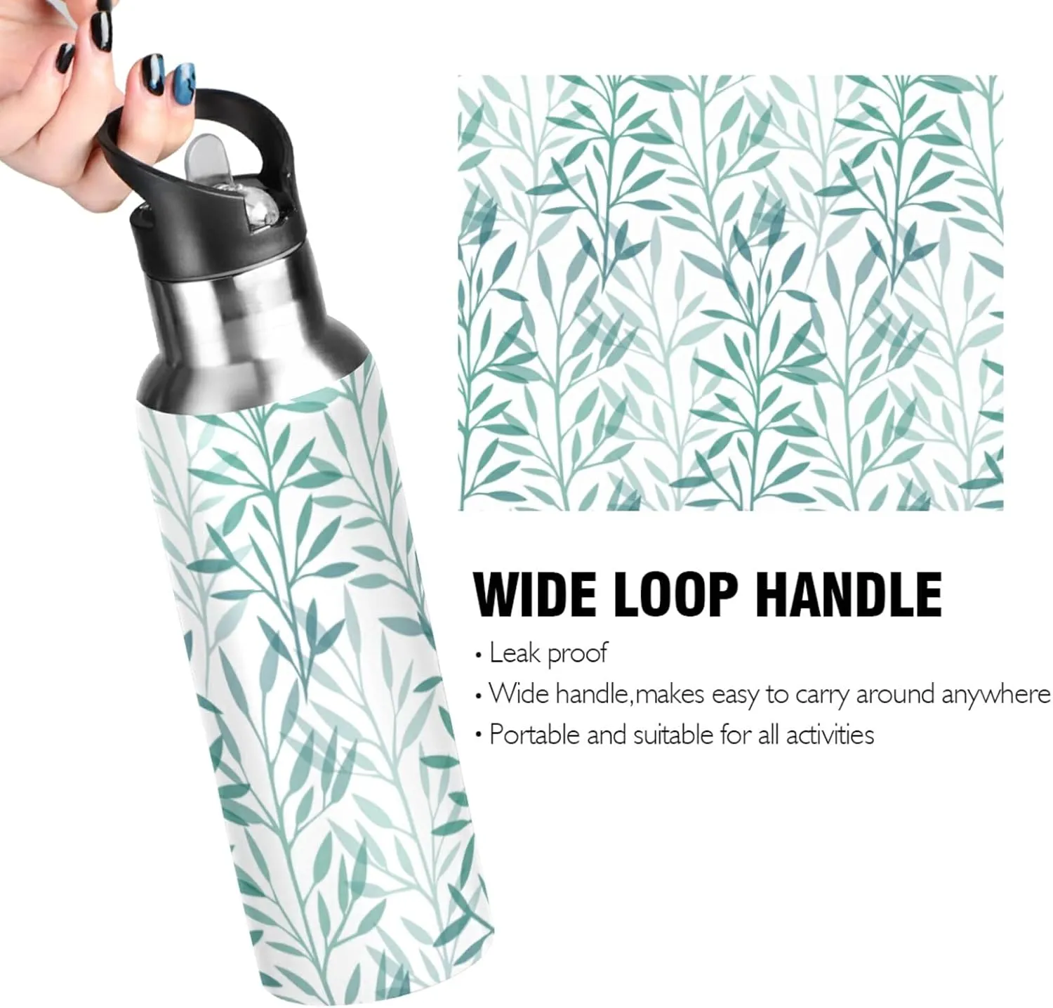 Oyihfvs Sports Stainless Steel Water Bottle 20 Oz, with Straw Lid Vacuum Insulated Leakproof Thermo Flask, Great for Fitness Outdoor
