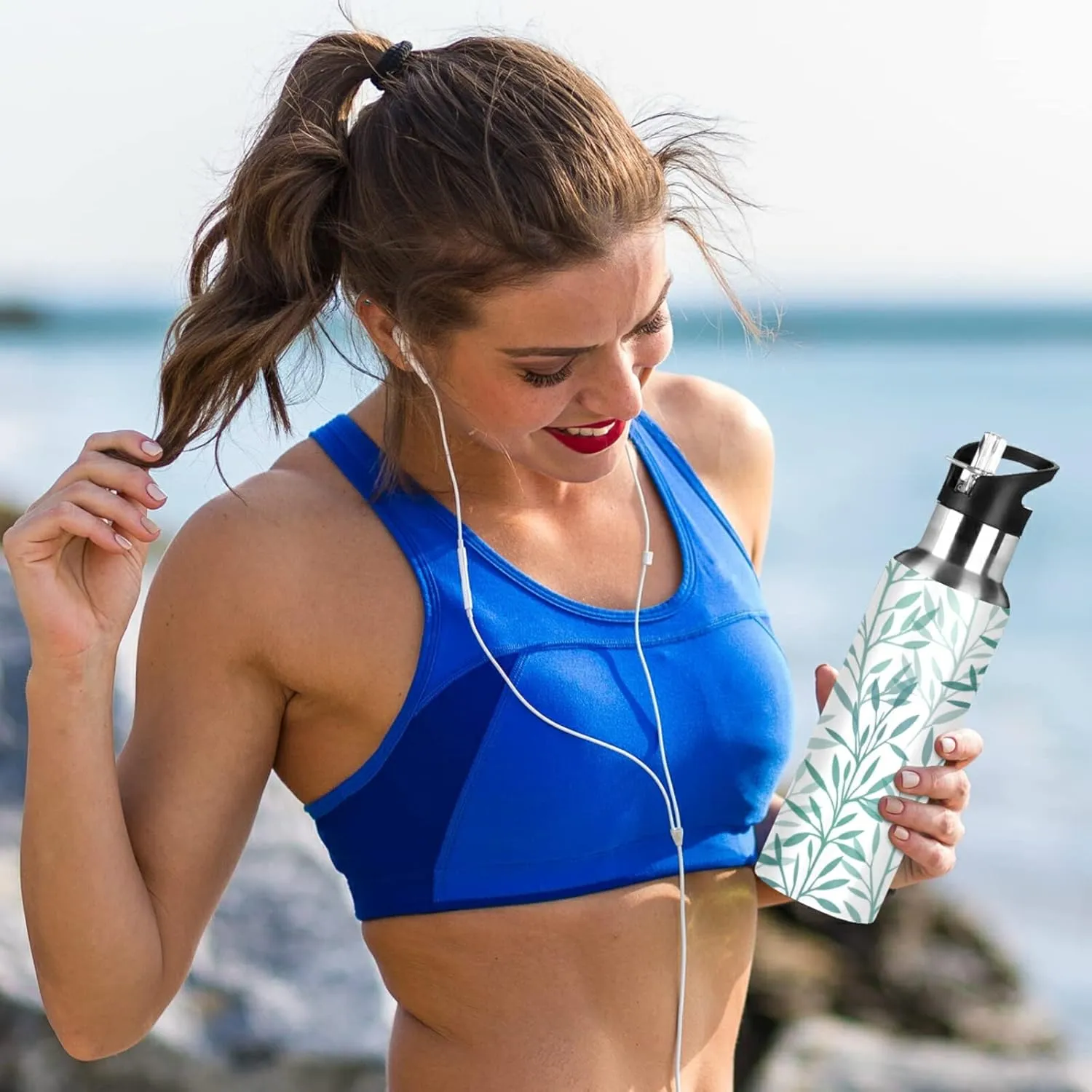 Oyihfvs Sports Stainless Steel Water Bottle 20 Oz, with Straw Lid Vacuum Insulated Leakproof Thermo Flask, Great for Fitness Outdoor