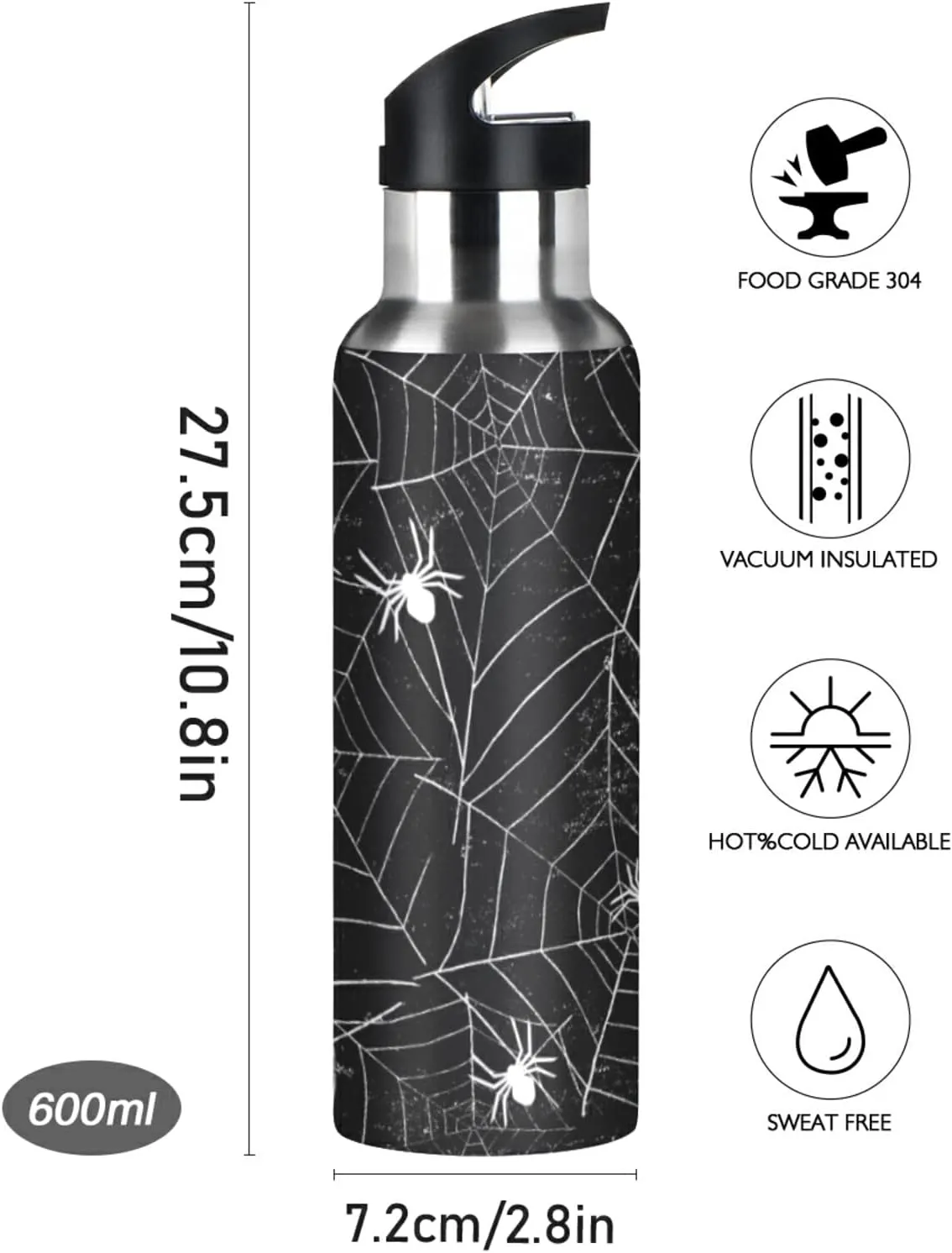 Oyihfvs Sports Stainless Steel Water Bottle 20 Oz, with Straw Lid Vacuum Insulated Leakproof Thermo Flask, Great for Fitness Outdoor