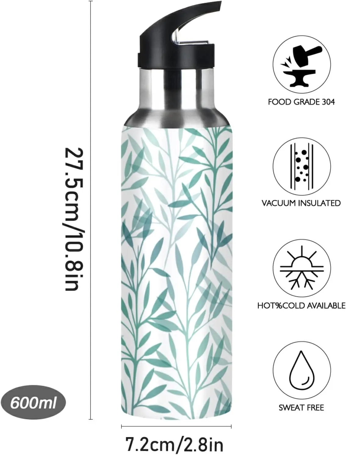 Oyihfvs Sports Stainless Steel Water Bottle 20 Oz, with Straw Lid Vacuum Insulated Leakproof Thermo Flask, Great for Fitness Outdoor