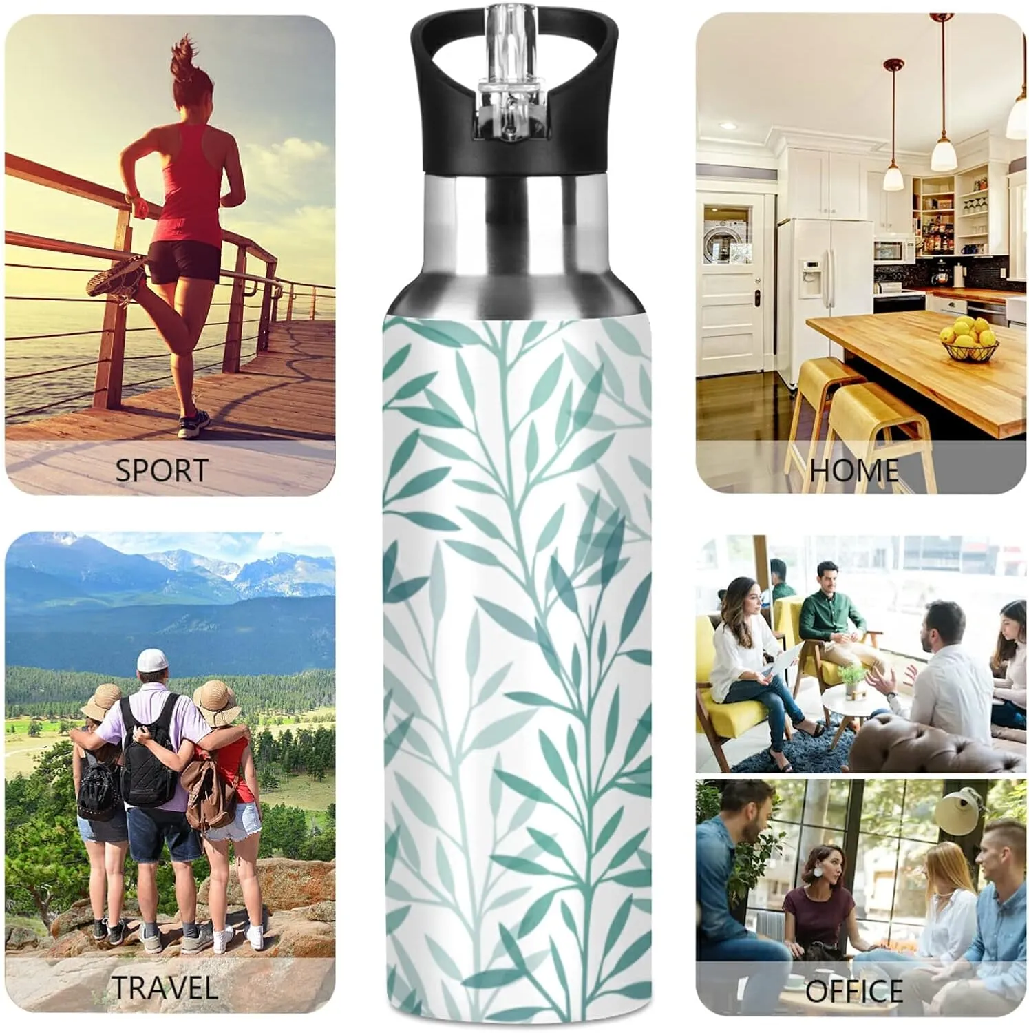 Oyihfvs Sports Stainless Steel Water Bottle 20 Oz, with Straw Lid Vacuum Insulated Leakproof Thermo Flask, Great for Fitness Outdoor