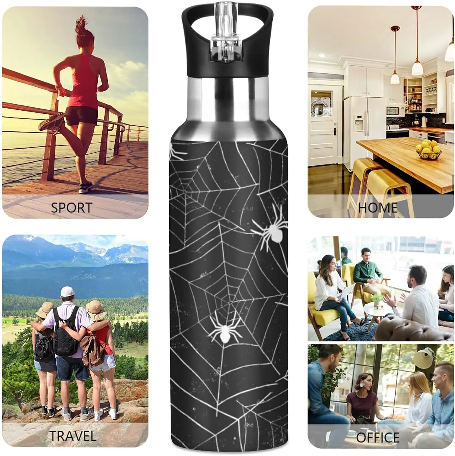 Oyihfvs Sports Stainless Steel Water Bottle 20 Oz, with Straw Lid Vacuum Insulated Leakproof Thermo Flask, Great for Fitness Outdoor