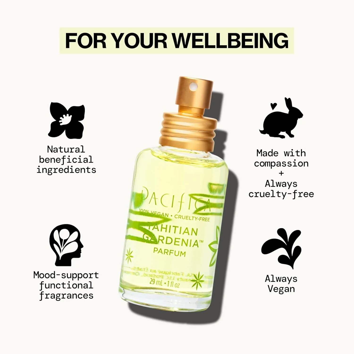 Pacifica Tahitian Gardenia Perfume Spray 1oz – Tropical Floral Fragrance with Gardenia Bloom, Jasmine & Sweet Orange, Warm Vanilla Coconut Notes, Vegan & Cruelty-Free Clean Perfume for Women