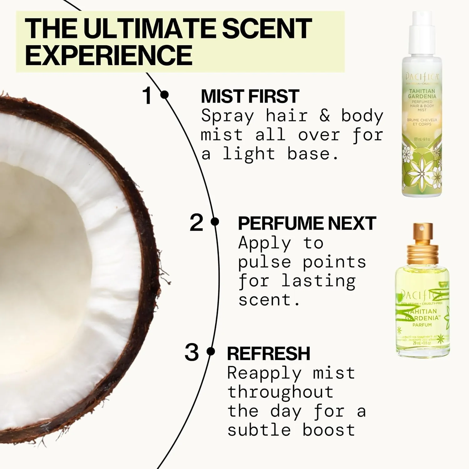 Pacifica Tahitian Gardenia Perfume Spray 1oz – Tropical Floral Fragrance with Gardenia Bloom, Jasmine & Sweet Orange, Warm Vanilla Coconut Notes, Vegan & Cruelty-Free Clean Perfume for Women