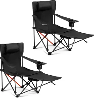 Pack of 2 Camping Chair Reclining with Footrest Lightweight Folding Chair for Outdoor Beach Lawn