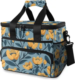 Paisley Yellow Flower Tulip Cooler Bag Insulated Cooler Soft Sided Cooler 24 Can Portable Picnic Bag Large Leakproof Lunch Bag Box for Beach Grocery Camping Travel Car Men Women