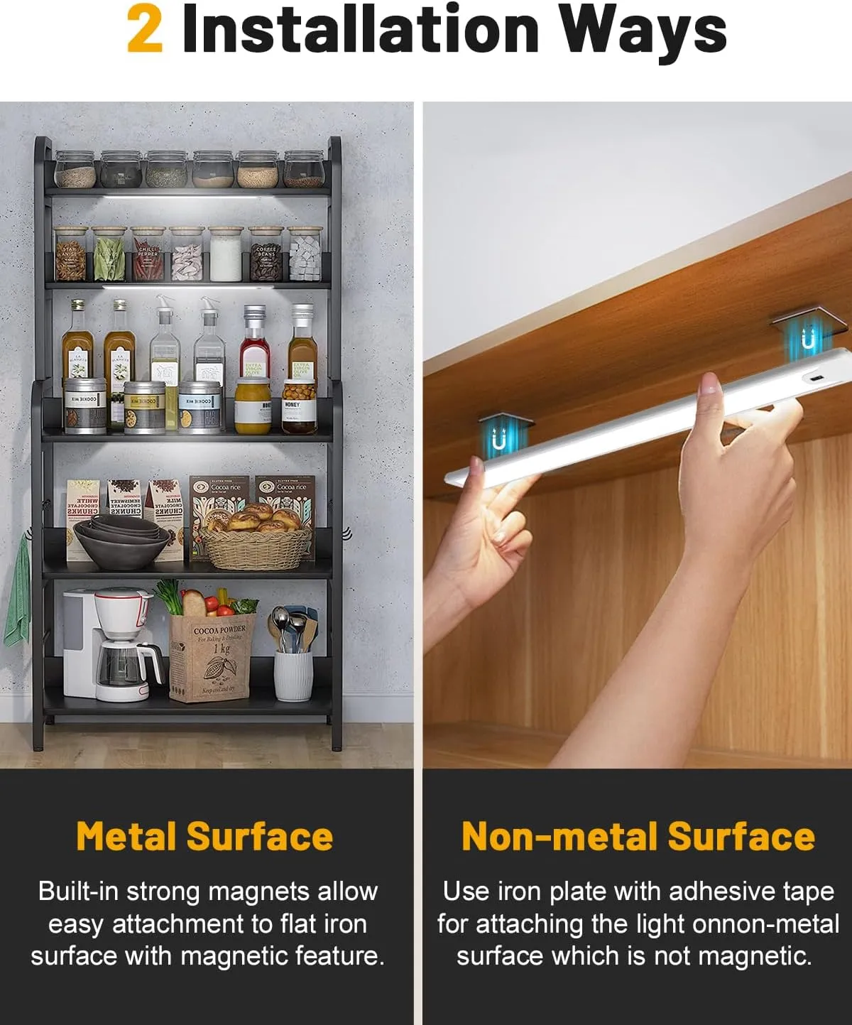 Pak 16 Inch Under Cabinet Light, Hand Wave Sensor 83 LED Indoor Cabinet Lighting, USB Rechargeable Wireless Closet Light, Stepless Dimming Under Counter Light for Kitchen, Shelves, Bedroom, 2 Pack