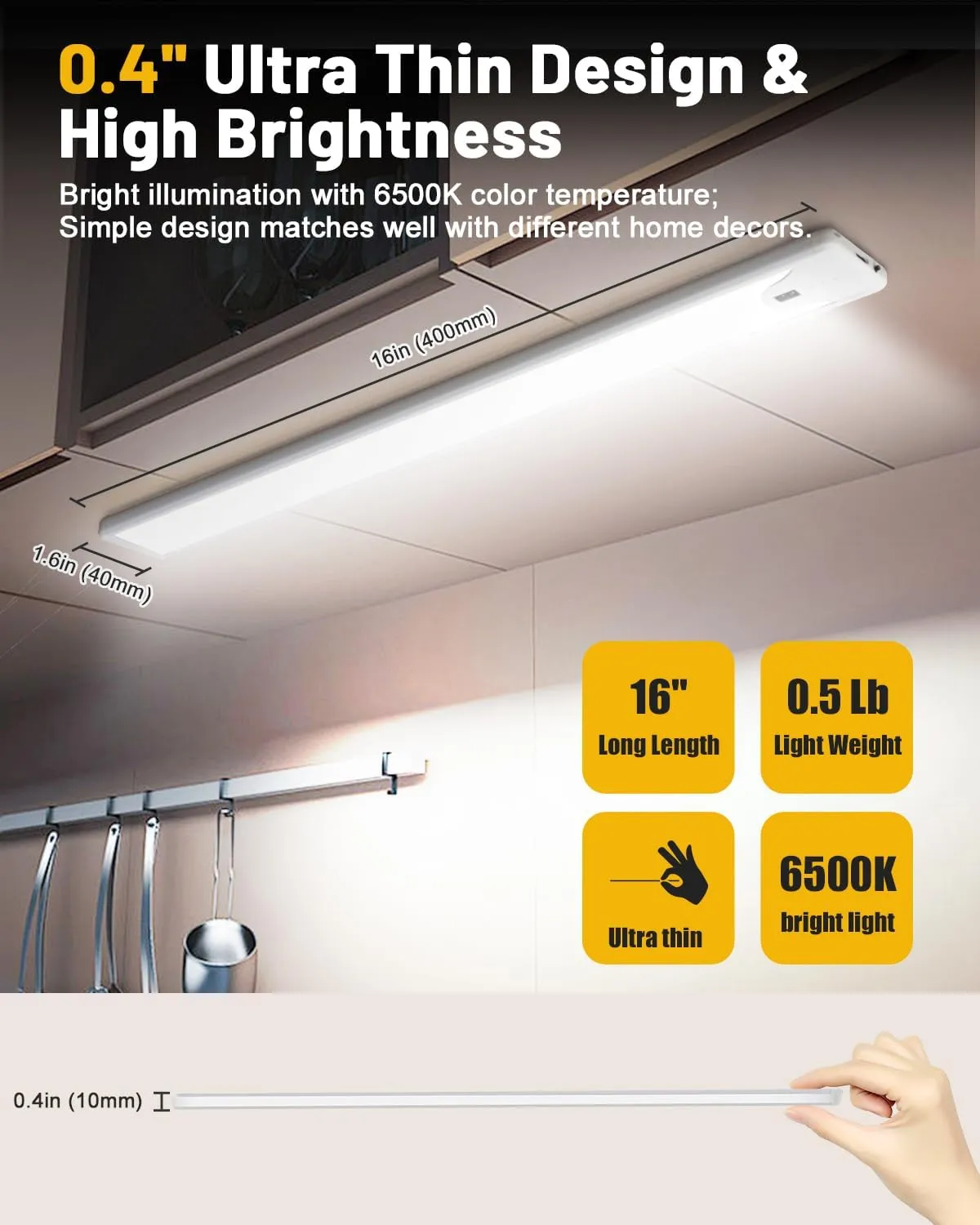 Pak 16 Inch Under Cabinet Light, Hand Wave Sensor 83 LED Indoor Cabinet Lighting, USB Rechargeable Wireless Closet Light, Stepless Dimming Under Counter Light for Kitchen, Shelves, Bedroom, 2 Pack
