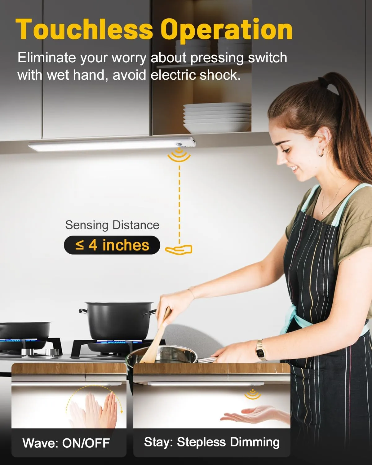 Pak 16 Inch Under Cabinet Light, Hand Wave Sensor 83 LED Indoor Cabinet Lighting, USB Rechargeable Wireless Closet Light, Stepless Dimming Under Counter Light for Kitchen, Shelves, Bedroom, 2 Pack