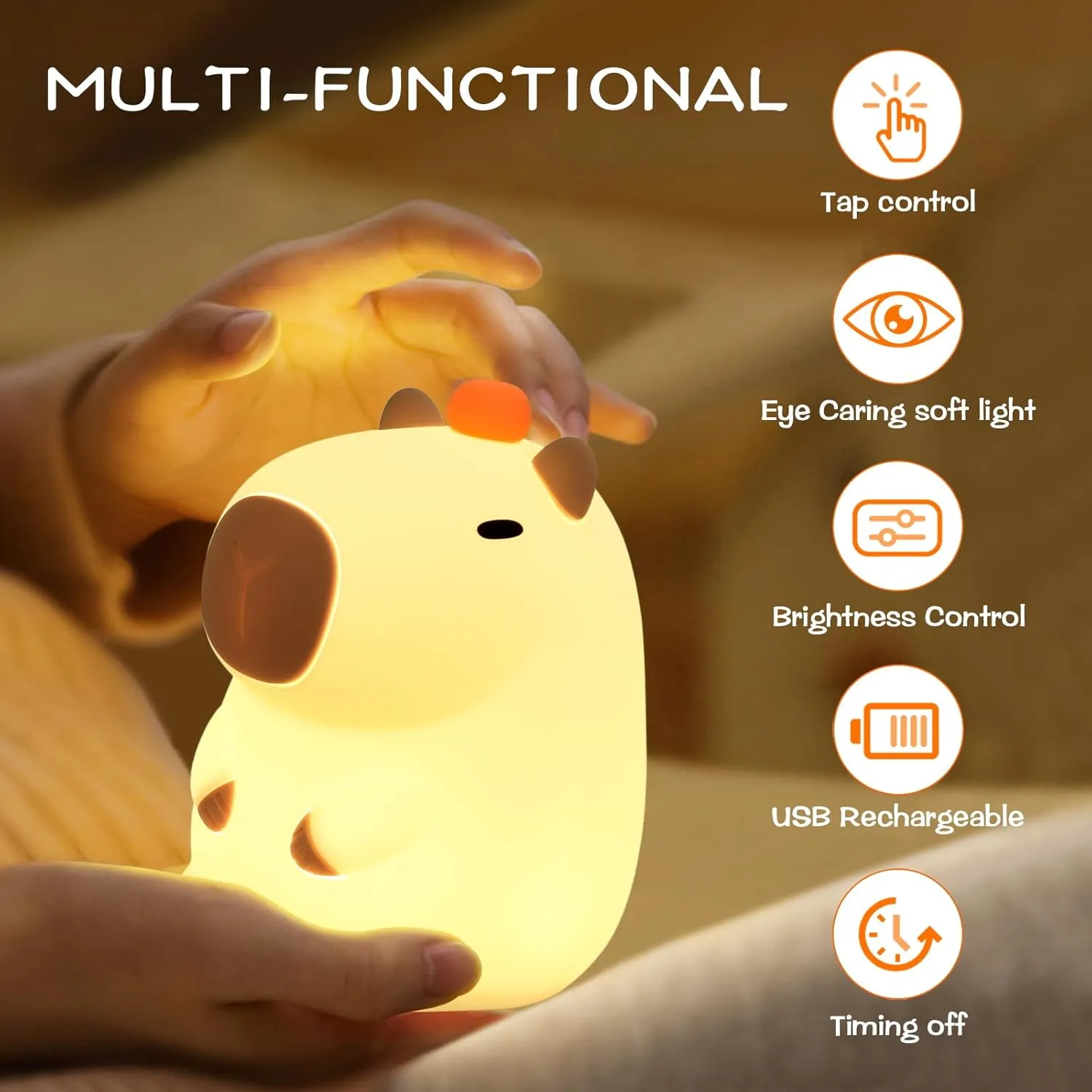 PAMANO LED Cute Silicone Night Light Squishy Animal Lamp, Dimmable Nursery Nightlight, Rechargeable Bedside Touch Lamp for Breastfeeding Kawaii Gifts Room Decor