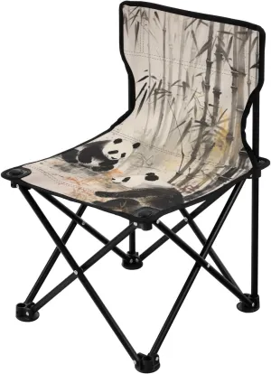 Panda Portable Outdoor Folding Chair Anti-Slip Padded Oxford Cloth Stool Camping Chair Small for Beach Hiking Fishing Gardening Quad Camp Chair