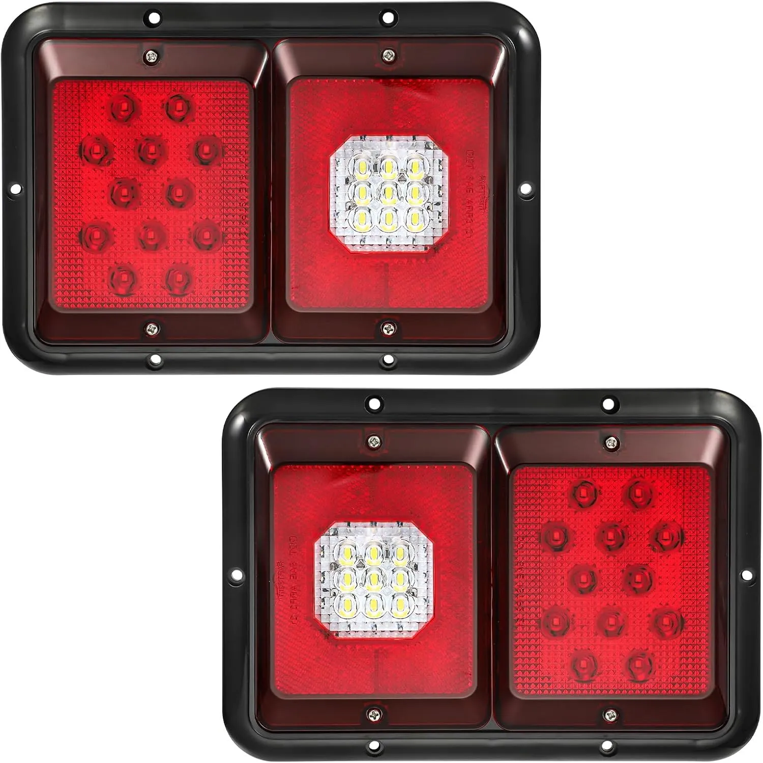 Partsam 2Pcs Double Led Trailer Tail Lights with Horizontal Mount Dual Stop Turn Tail Backup Reverse Lights 33 LED, Surface Mount RV Double Led Taillights, RV Double Led Tail Lights, Black Base