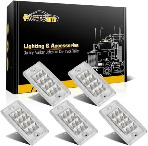 Partsam 5pcs Amber Cab Marker Lights LED Top Roof Running Rectangle Cab Lights 12 LED Reflectors Compatible with Freightliner Century/Columbia Roof Cab Marker Clearance Lights Sealed Waterproof