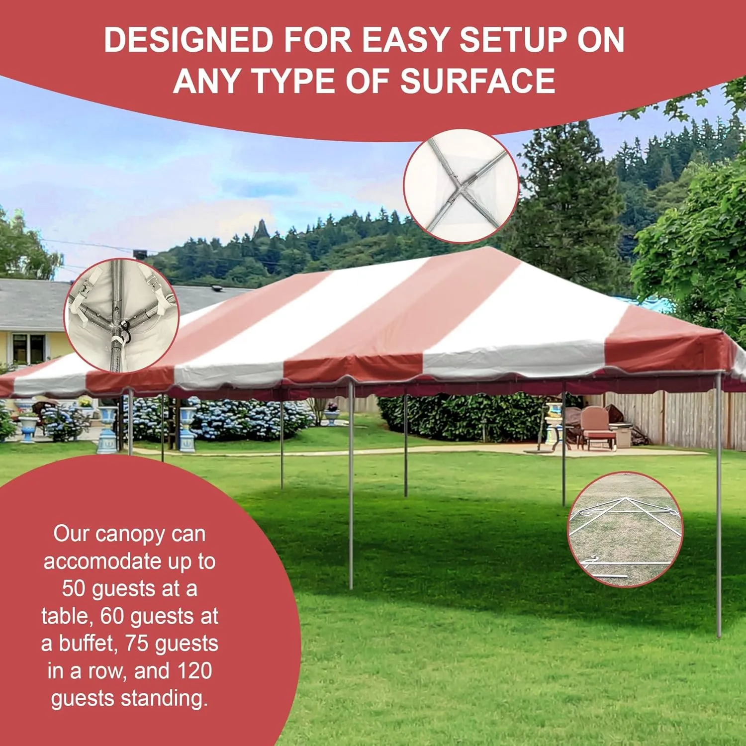 Party Tents Direct 20x30 Canopy Tent - Steel Frame - Outdoor Gazebo Pavilion Sun Shade Camping Shelter - Red Vinyl Heavy Duty Waterproof Tent Cover - Event Tents for Parties Wedding