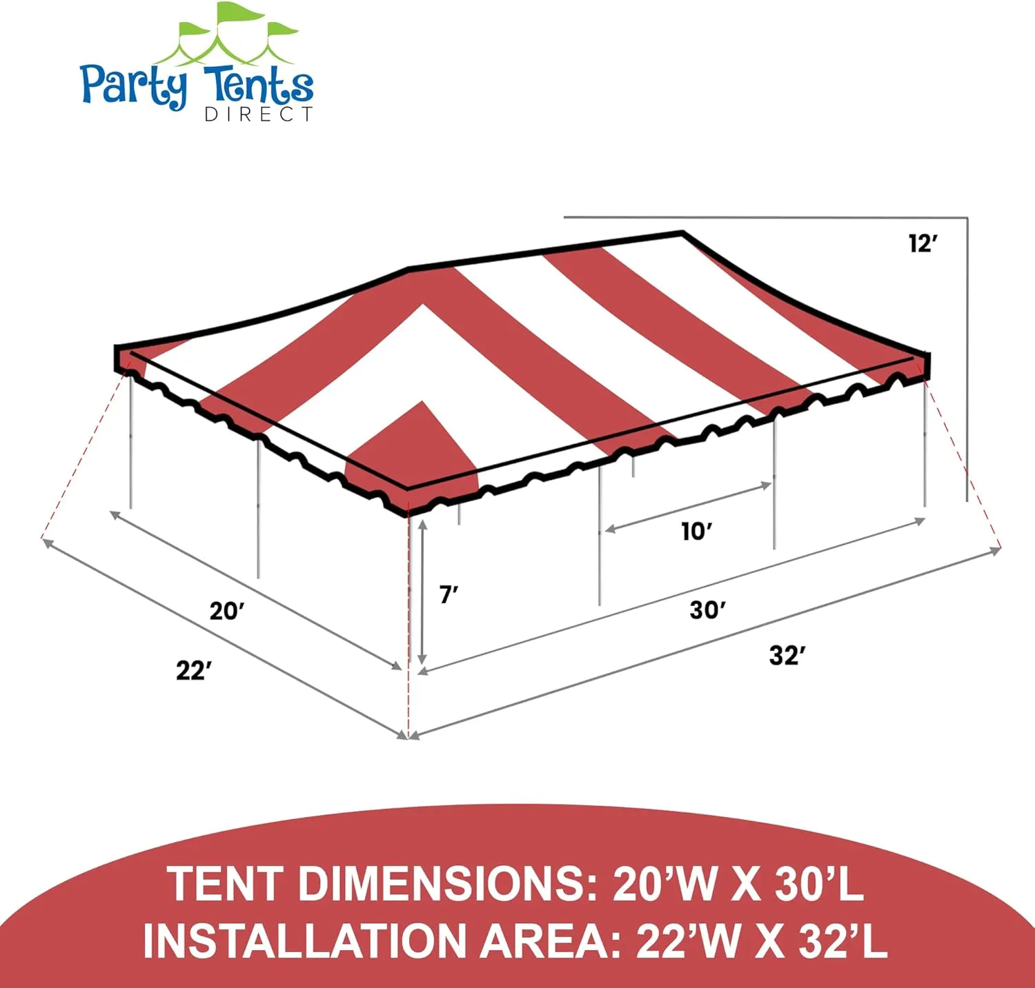 Party Tents Direct 20x30 Canopy Tent - Steel Frame - Outdoor Gazebo Pavilion Sun Shade Camping Shelter - Red Vinyl Heavy Duty Waterproof Tent Cover - Event Tents for Parties Wedding