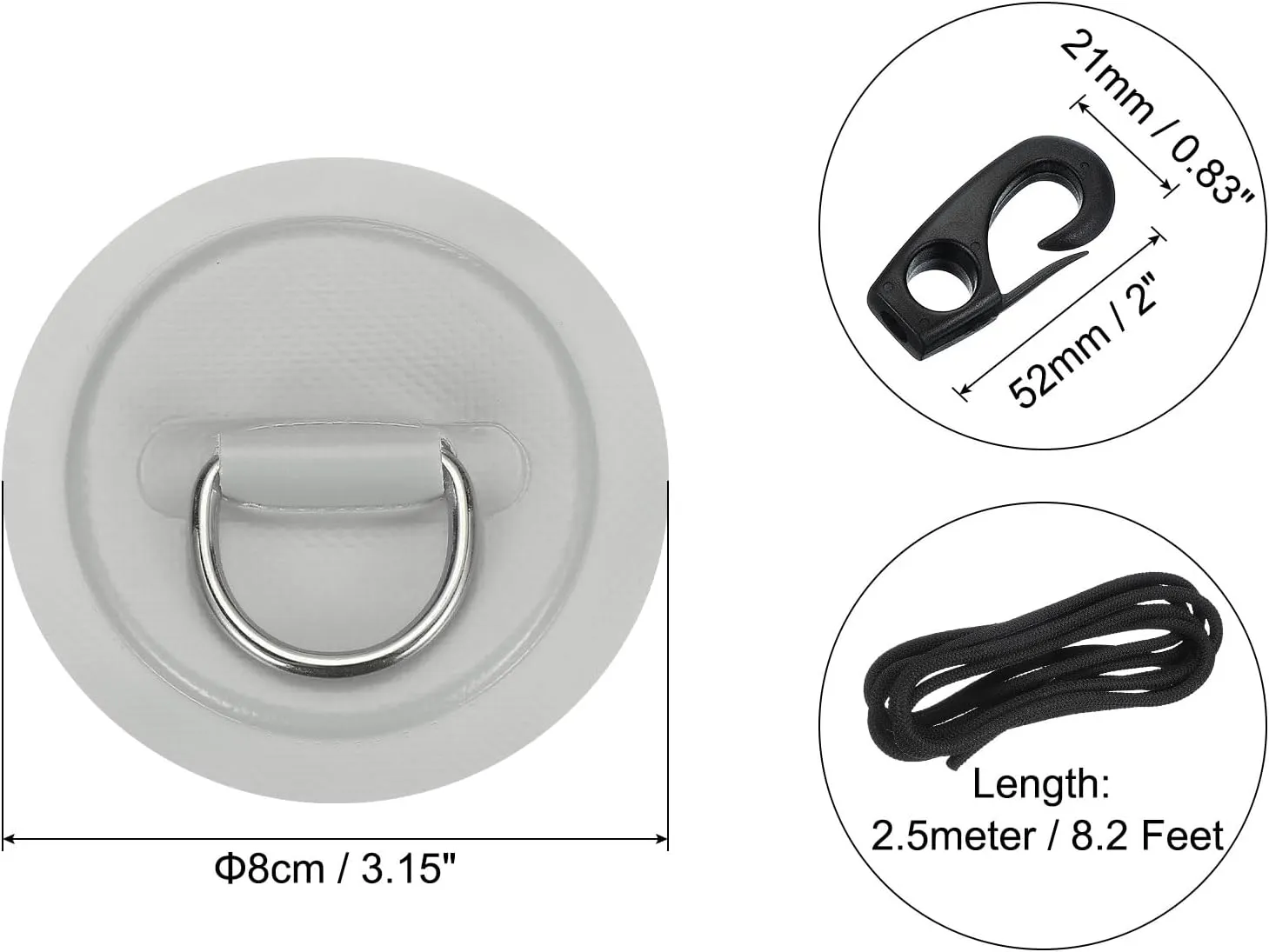 PATIKIL Stainless Steel D-Ring Patch Round Patch with Elastic Cords Hooks