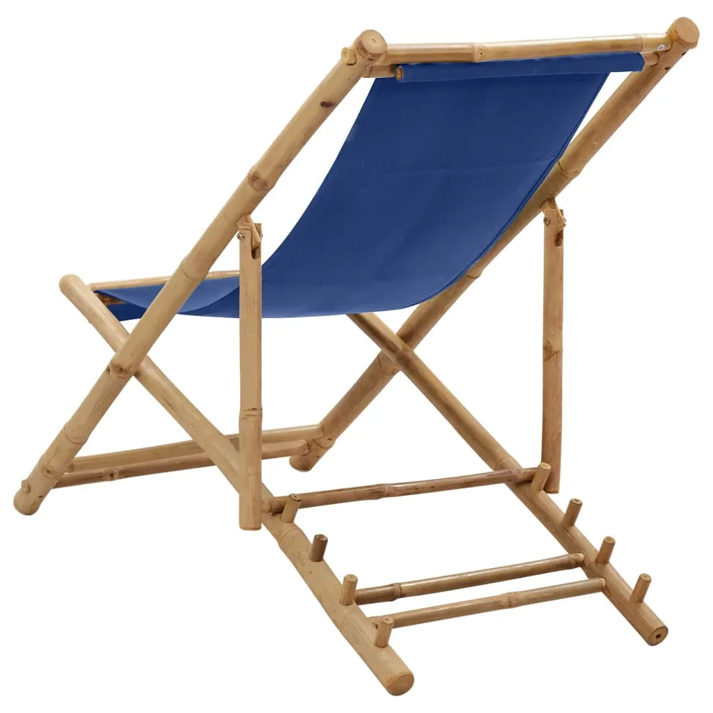 Patio Deck Chair Sling Chair for Balcony Deck Porch Bamboo and Canvas