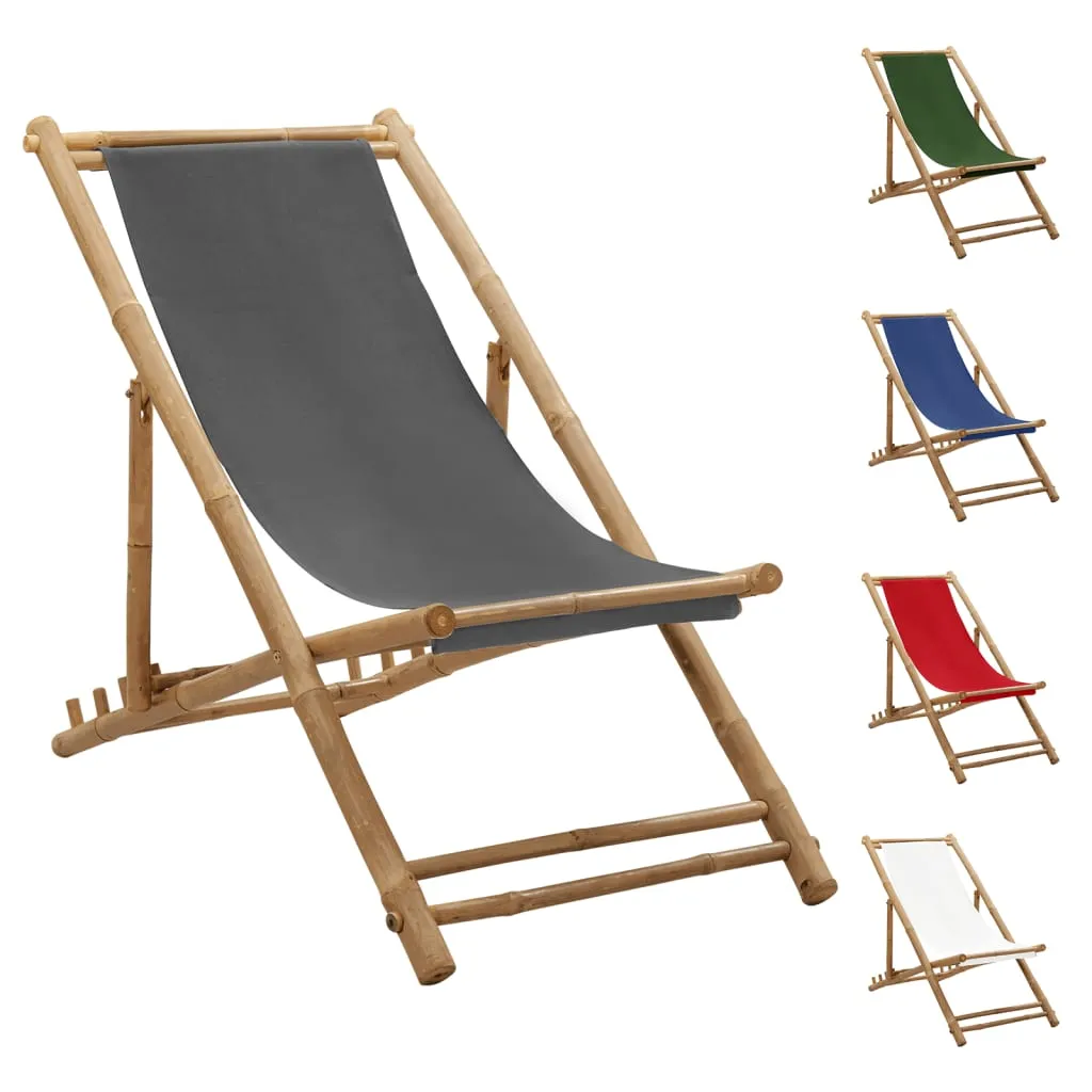 Patio Deck Chair Sling Chair for Balcony Deck Porch Bamboo and Canvas