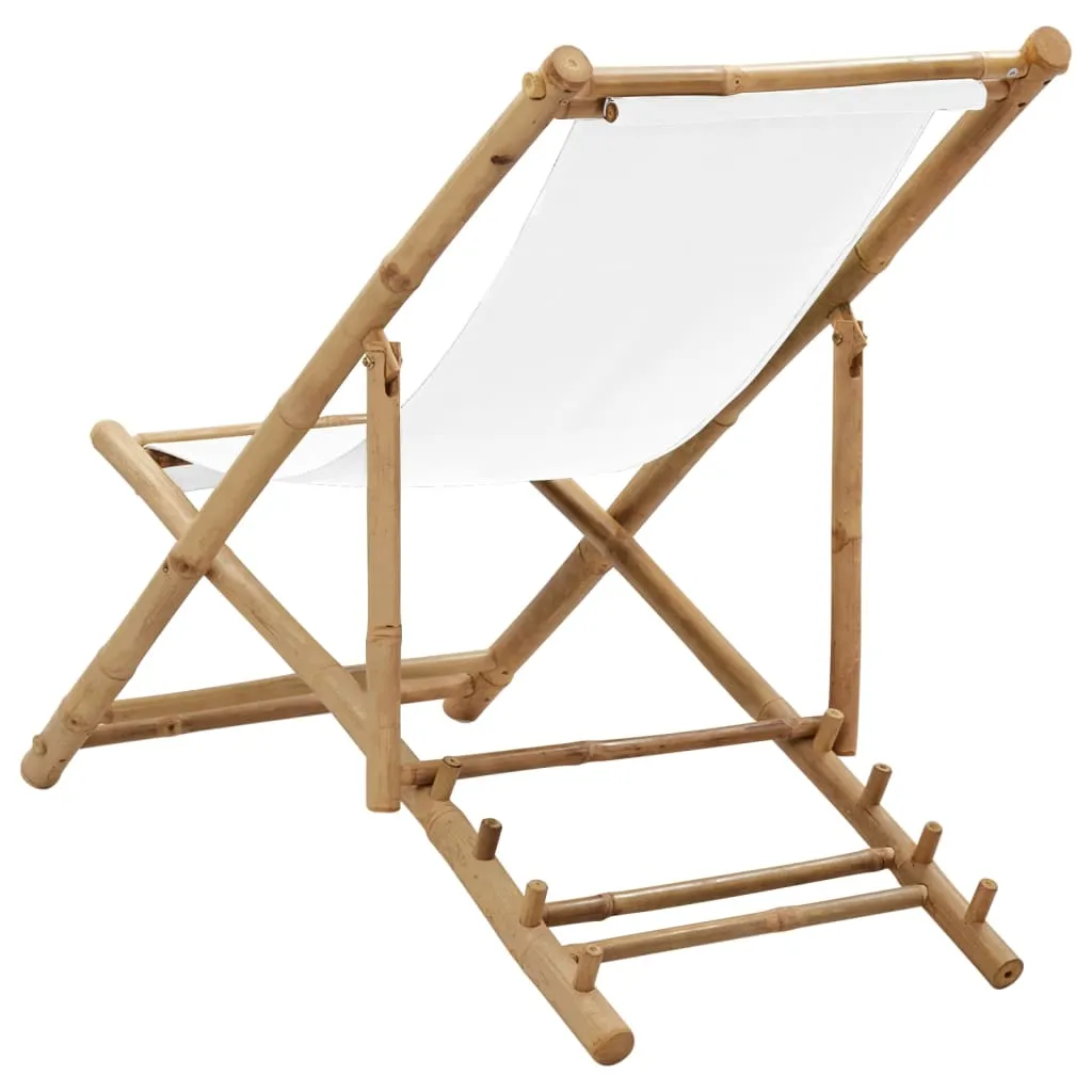 Patio Deck Chair Sling Chair for Balcony Deck Porch Bamboo and Canvas