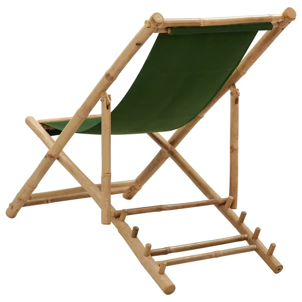 Patio Deck Chair Sling Chair for Balcony Deck Porch Bamboo and Canvas