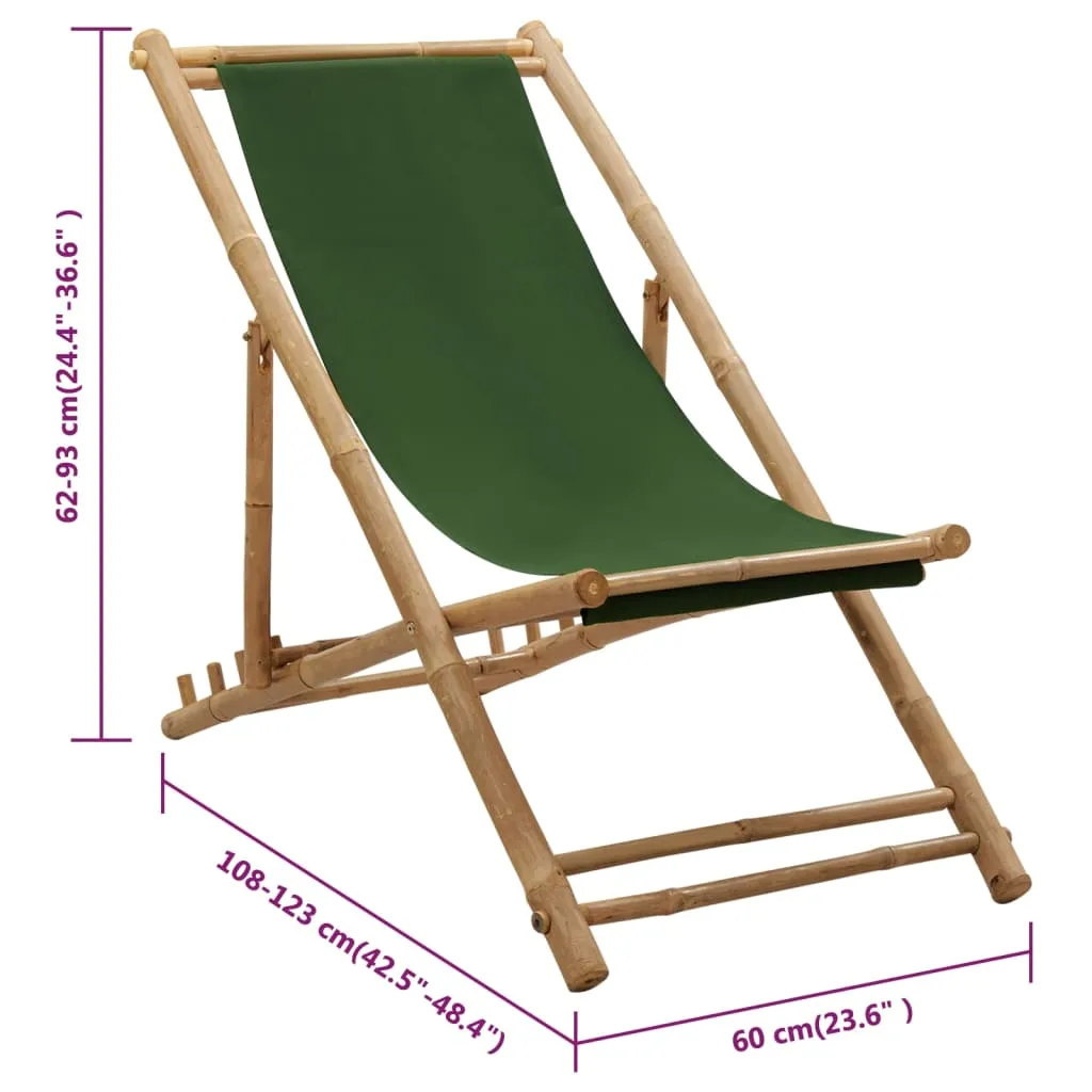 Patio Deck Chair Sling Chair for Balcony Deck Porch Bamboo and Canvas