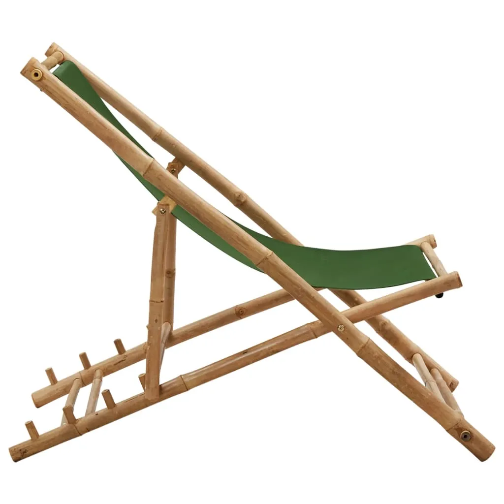 Patio Deck Chair Sling Chair for Balcony Deck Porch Bamboo and Canvas
