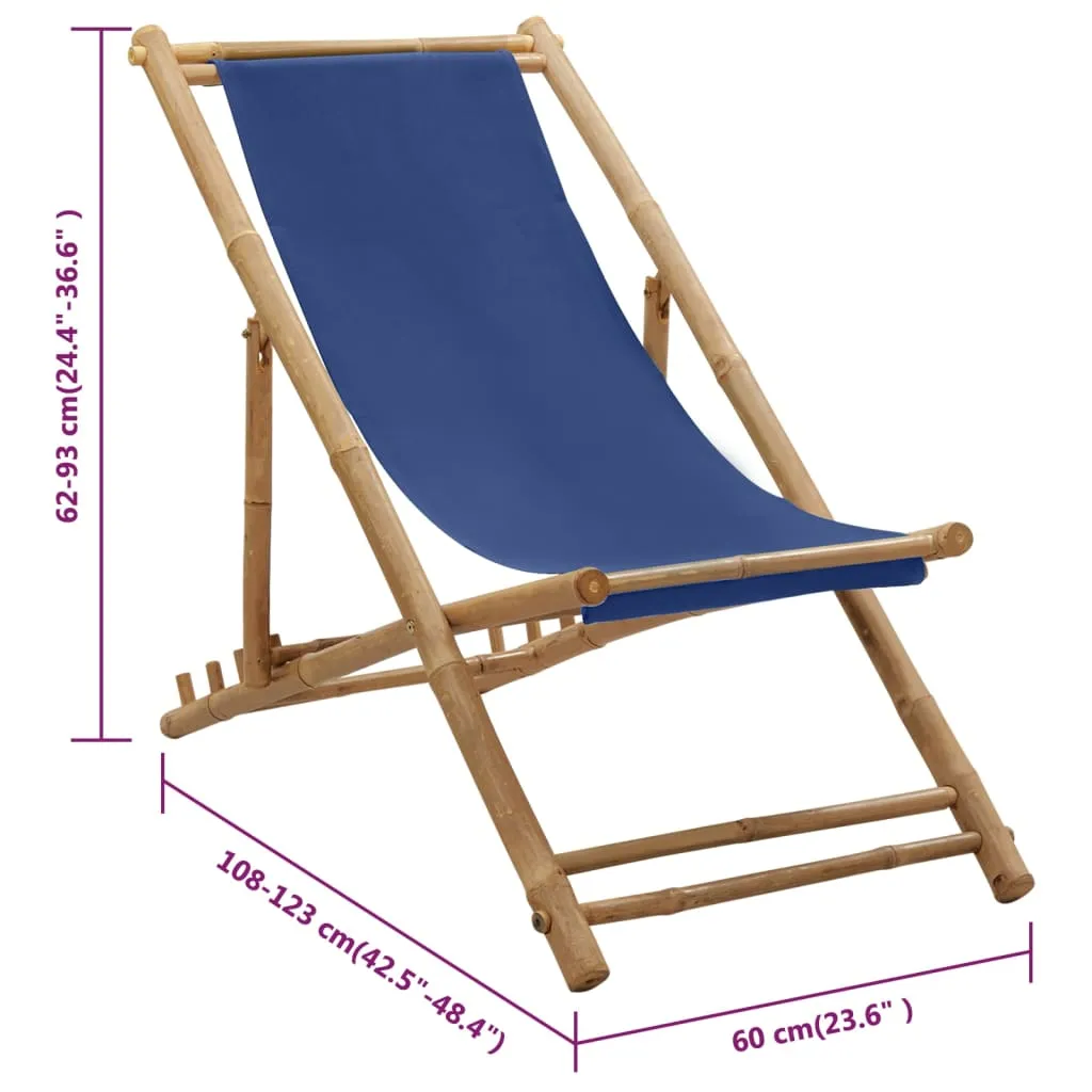 Patio Deck Chair Sling Chair for Balcony Deck Porch Bamboo and Canvas