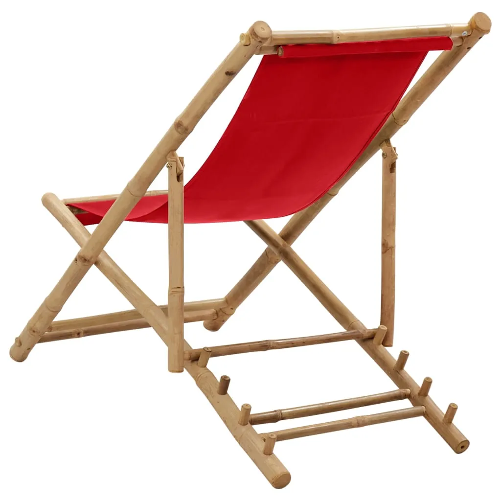 Patio Deck Chair Sling Chair for Balcony Deck Porch Bamboo and Canvas