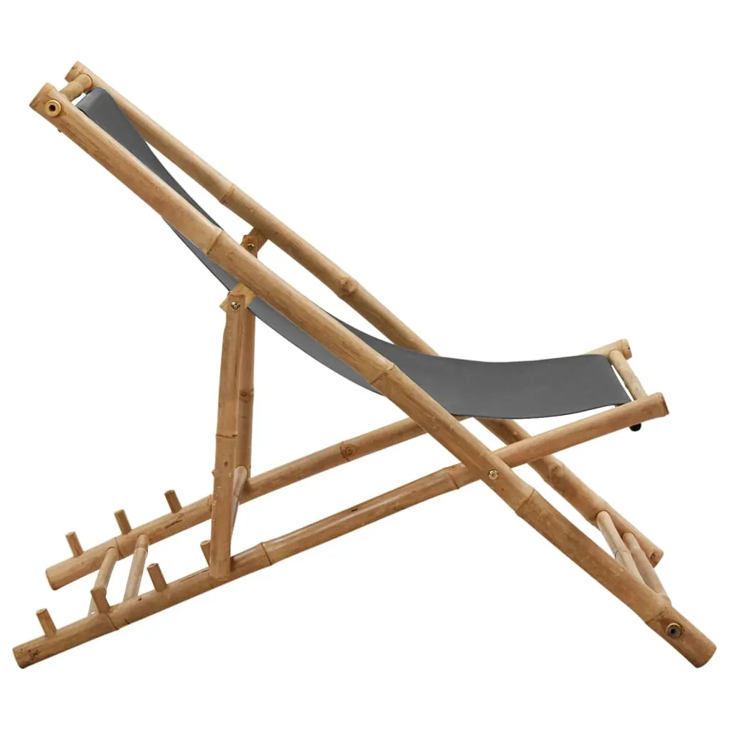Patio Deck Chair Sling Chair for Balcony Deck Porch Bamboo and Canvas