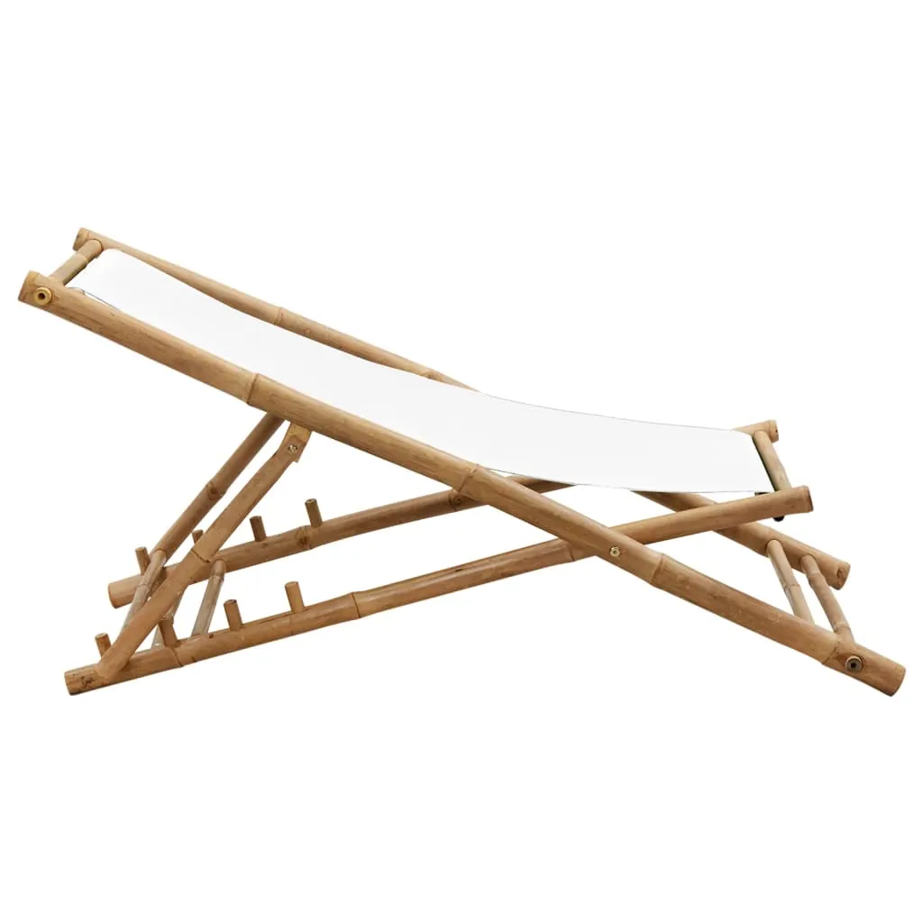 Patio Deck Chair Sling Chair for Balcony Deck Porch Bamboo and Canvas