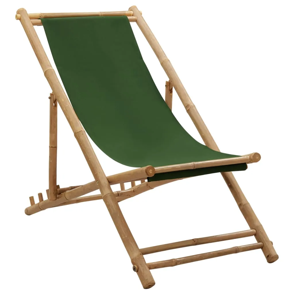 Patio Deck Chair Sling Chair for Balcony Deck Porch Bamboo and Canvas