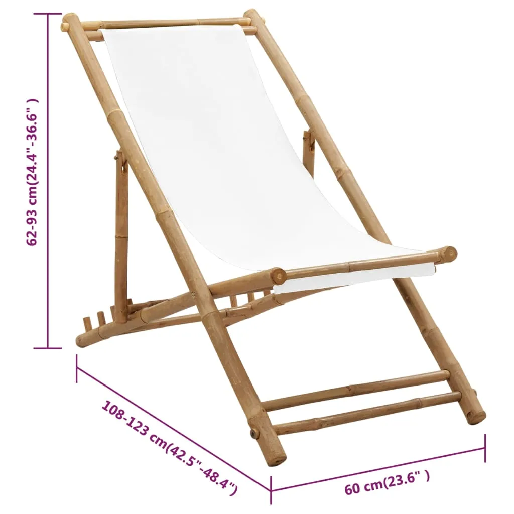 Patio Deck Chair Sling Chair for Balcony Deck Porch Bamboo and Canvas