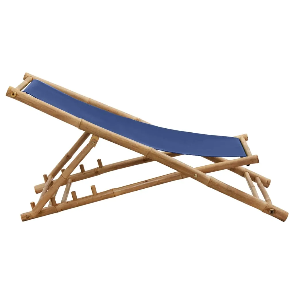 Patio Deck Chair Sling Chair for Balcony Deck Porch Bamboo and Canvas