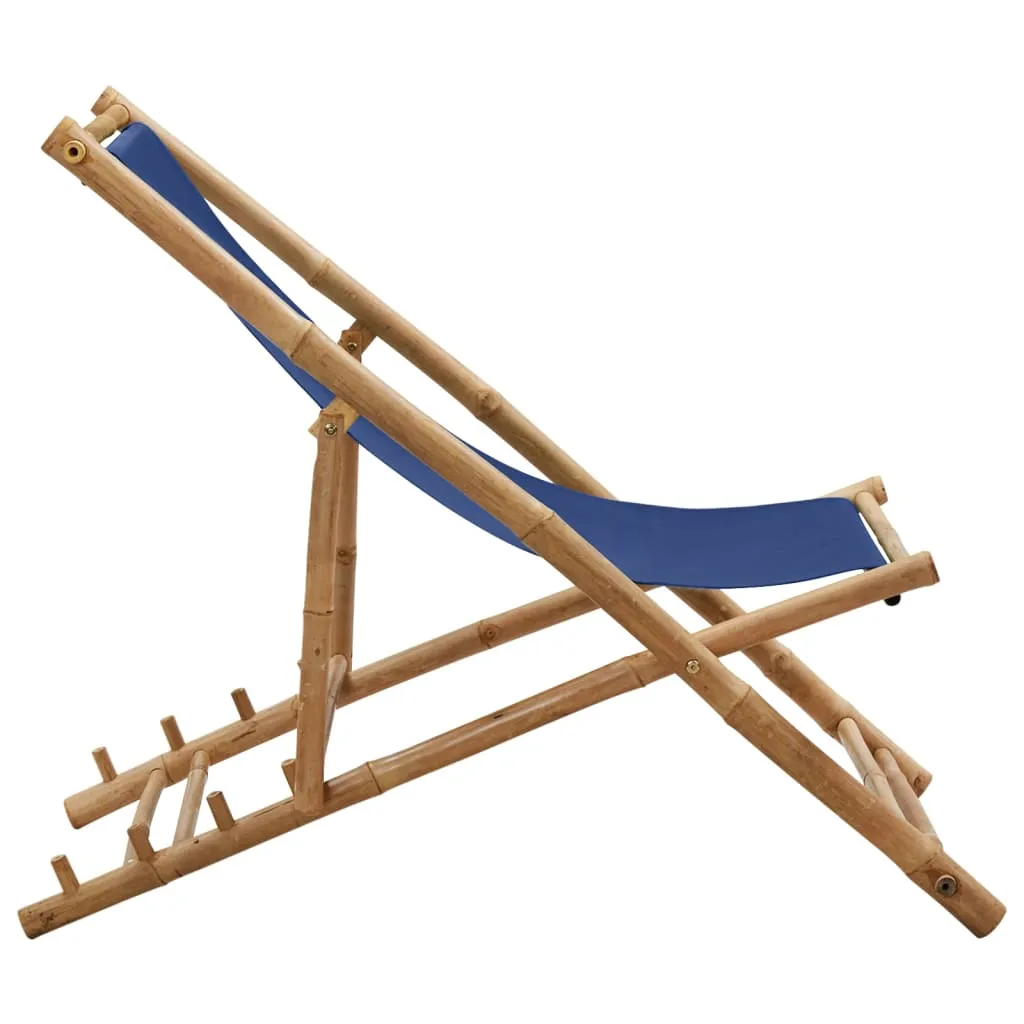 Patio Deck Chair Sling Chair for Balcony Deck Porch Bamboo and Canvas