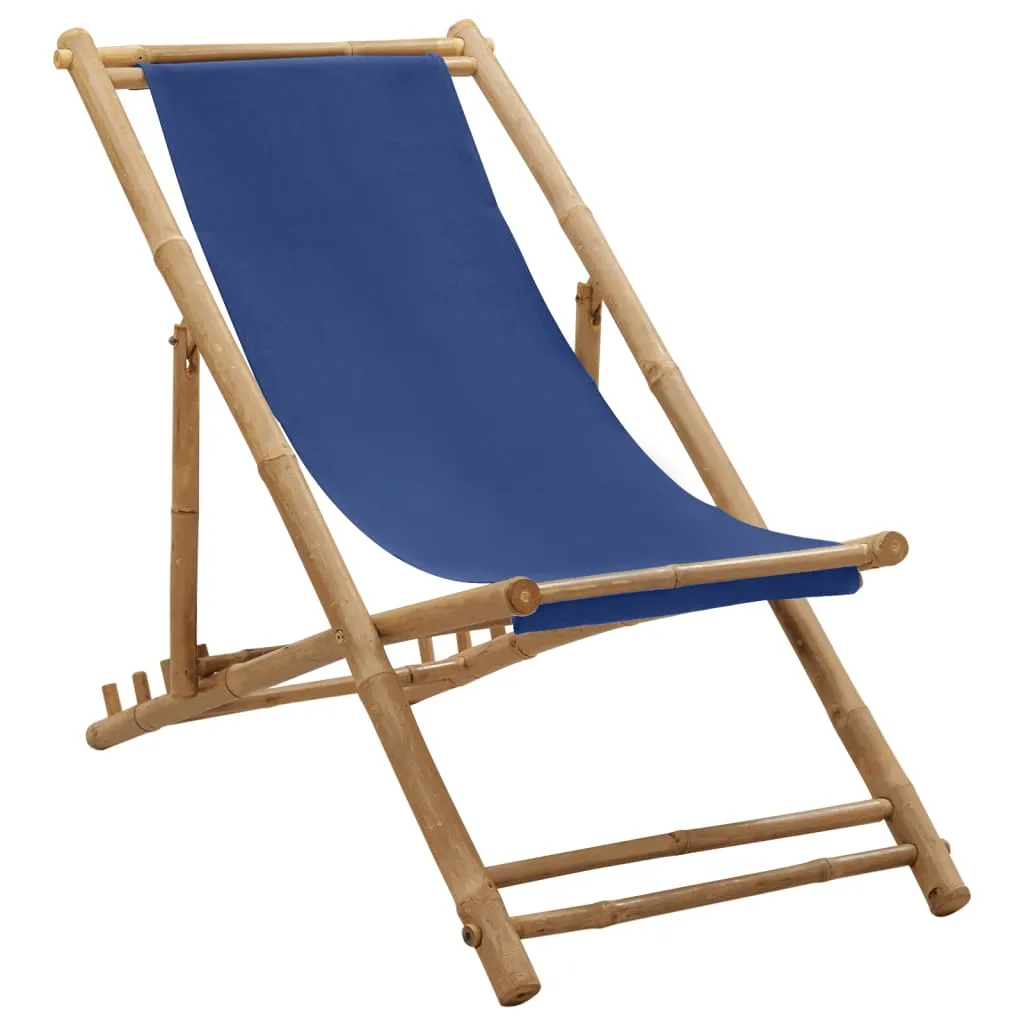 Patio Deck Chair Sling Chair for Balcony Deck Porch Bamboo and Canvas