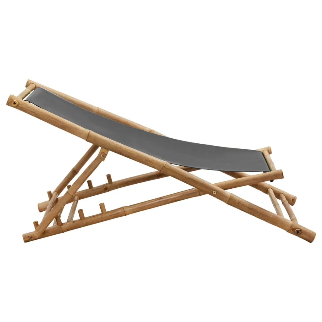 Patio Deck Chair Sling Chair for Balcony Deck Porch Bamboo and Canvas