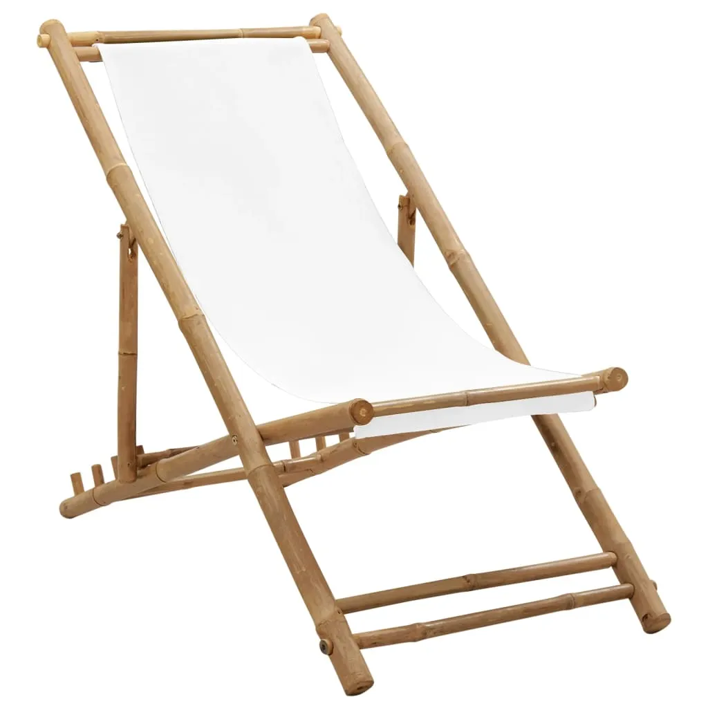 Patio Deck Chair Sling Chair for Balcony Deck Porch Bamboo and Canvas