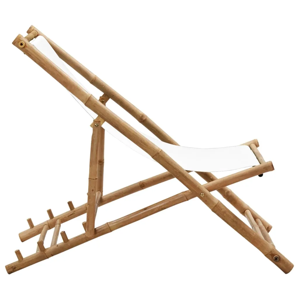 Patio Deck Chair Sling Chair for Balcony Deck Porch Bamboo and Canvas