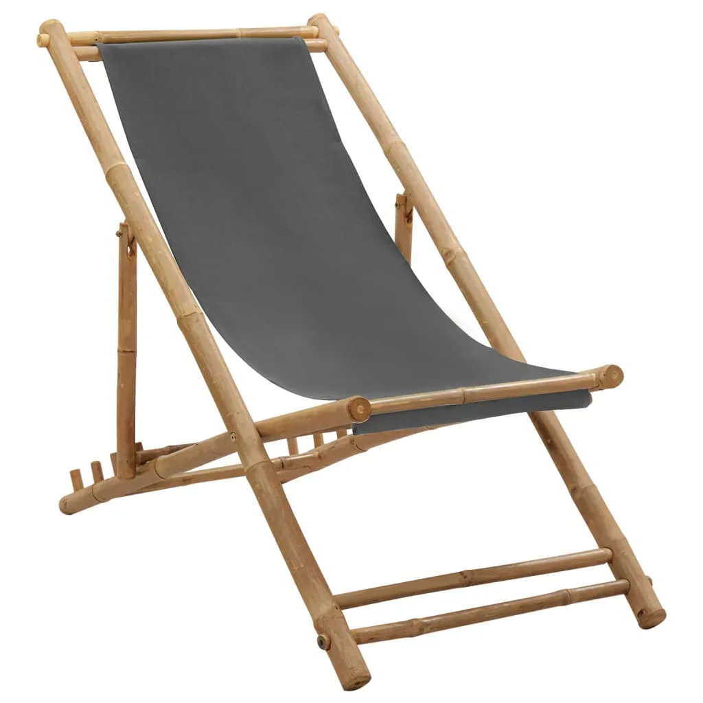 Patio Deck Chair Sling Chair for Balcony Deck Porch Bamboo and Canvas