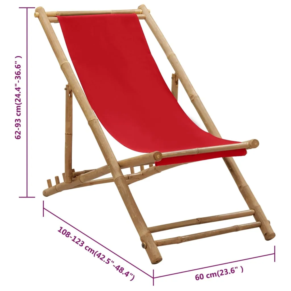 Patio Deck Chair Sling Chair for Balcony Deck Porch Bamboo and Canvas