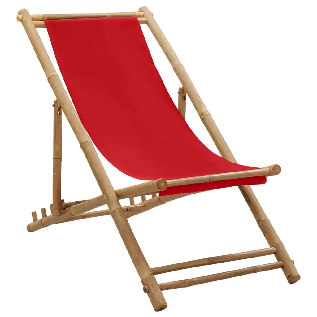 Patio Deck Chair Sling Chair for Balcony Deck Porch Bamboo and Canvas