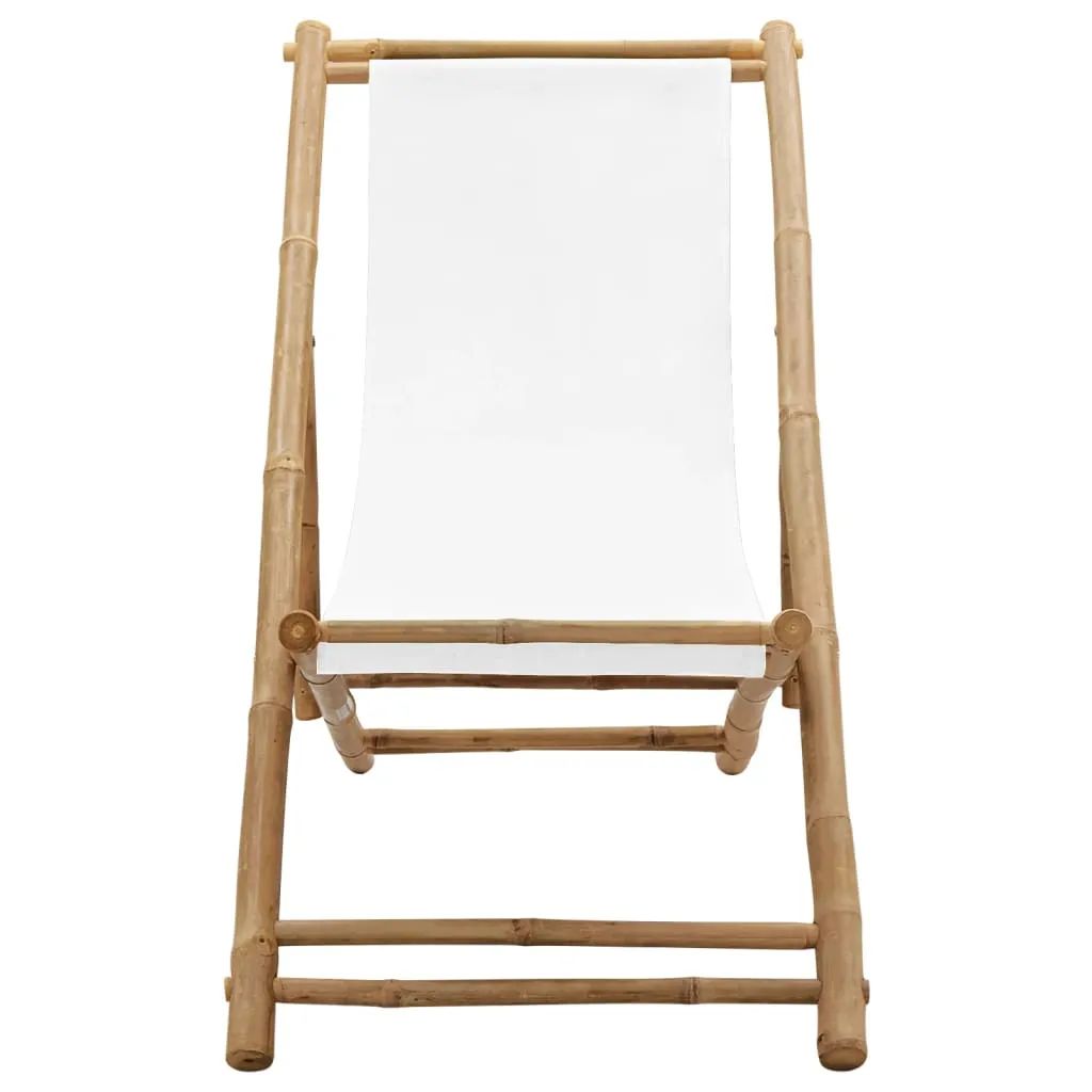 Patio Deck Chair Sling Chair for Balcony Deck Porch Bamboo and Canvas