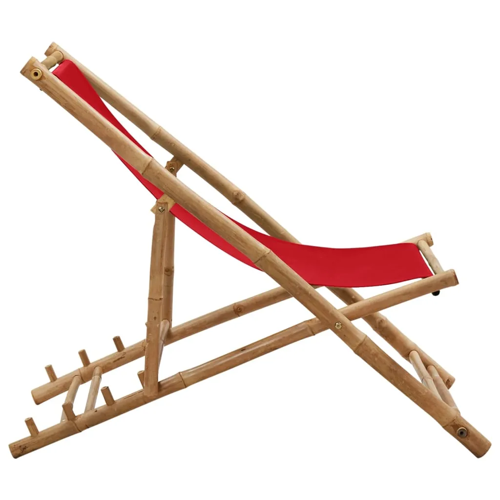 Patio Deck Chair Sling Chair for Balcony Deck Porch Bamboo and Canvas