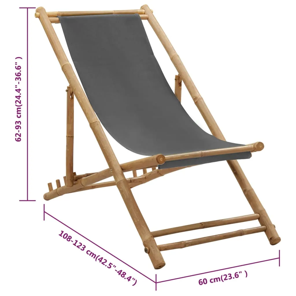 Patio Deck Chair Sling Chair for Balcony Deck Porch Bamboo and Canvas