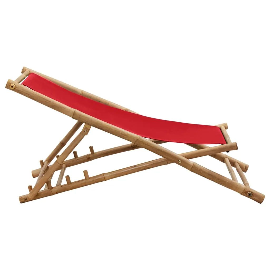 Patio Deck Chair Sling Chair for Balcony Deck Porch Bamboo and Canvas