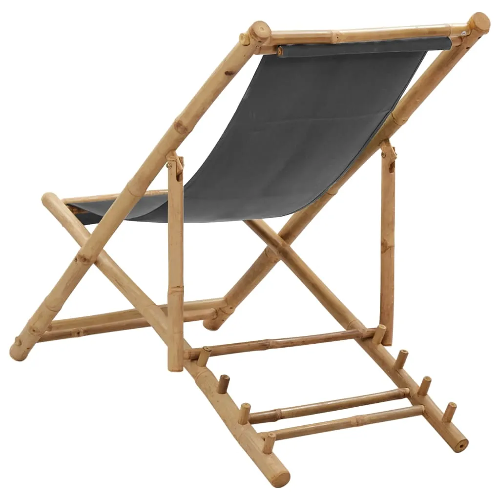Patio Deck Chair Sling Chair for Balcony Deck Porch Bamboo and Canvas