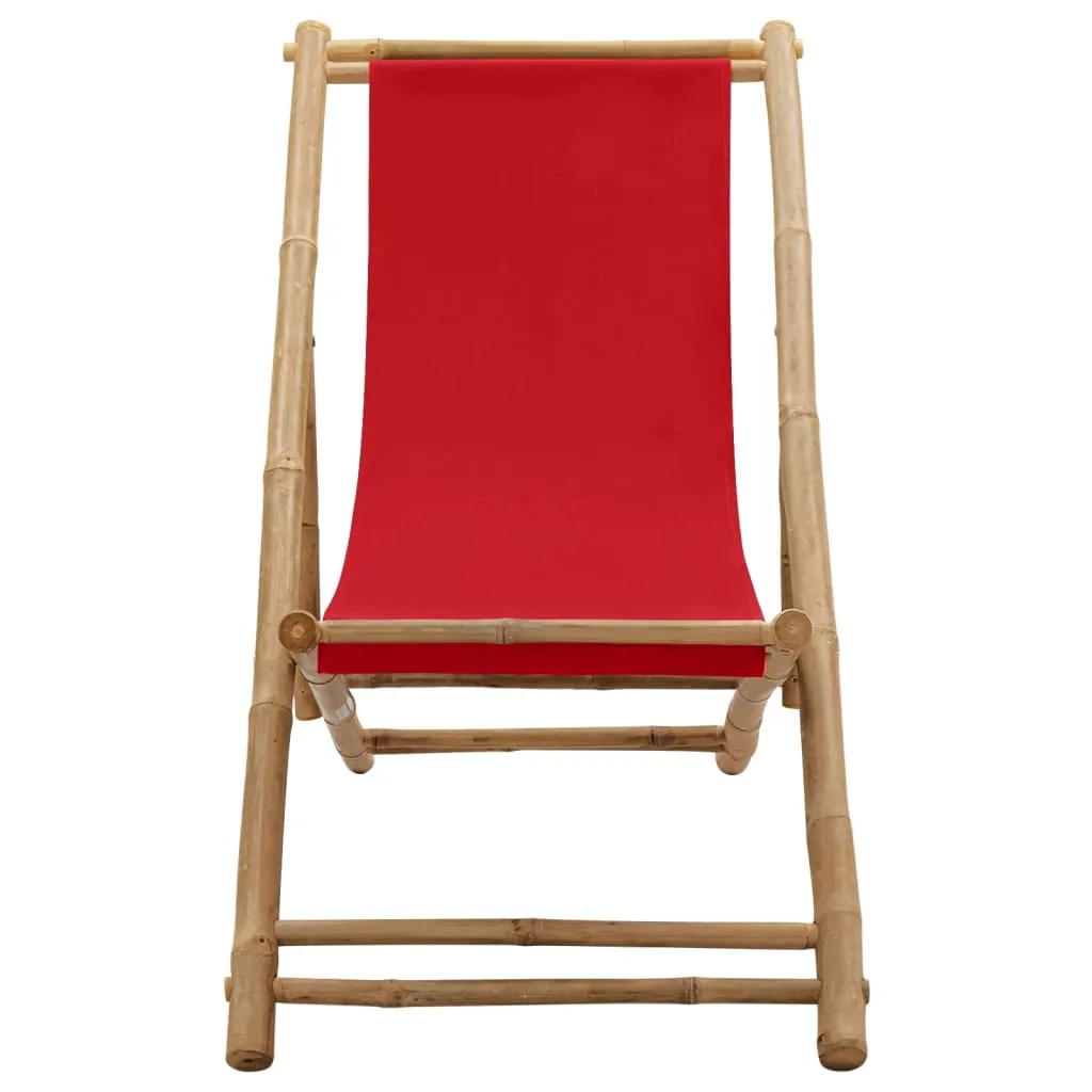 Patio Deck Chair Sling Chair for Balcony Deck Porch Bamboo and Canvas