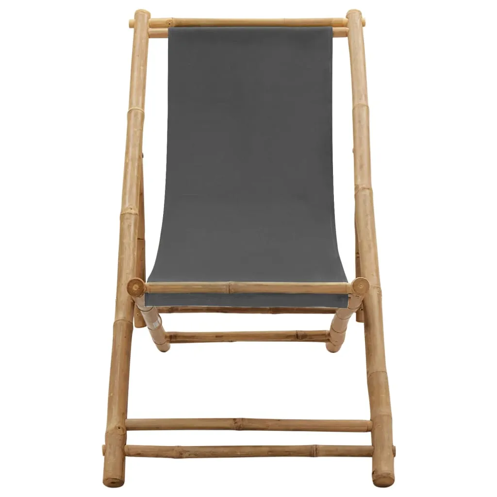 Patio Deck Chair Sling Chair for Balcony Deck Porch Bamboo and Canvas