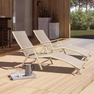 Patio Outdoor Chaise Lounge Chairs Beach Pool Side Folding Recliner Adjustable Lounge Chair Set of 2 (Beige)