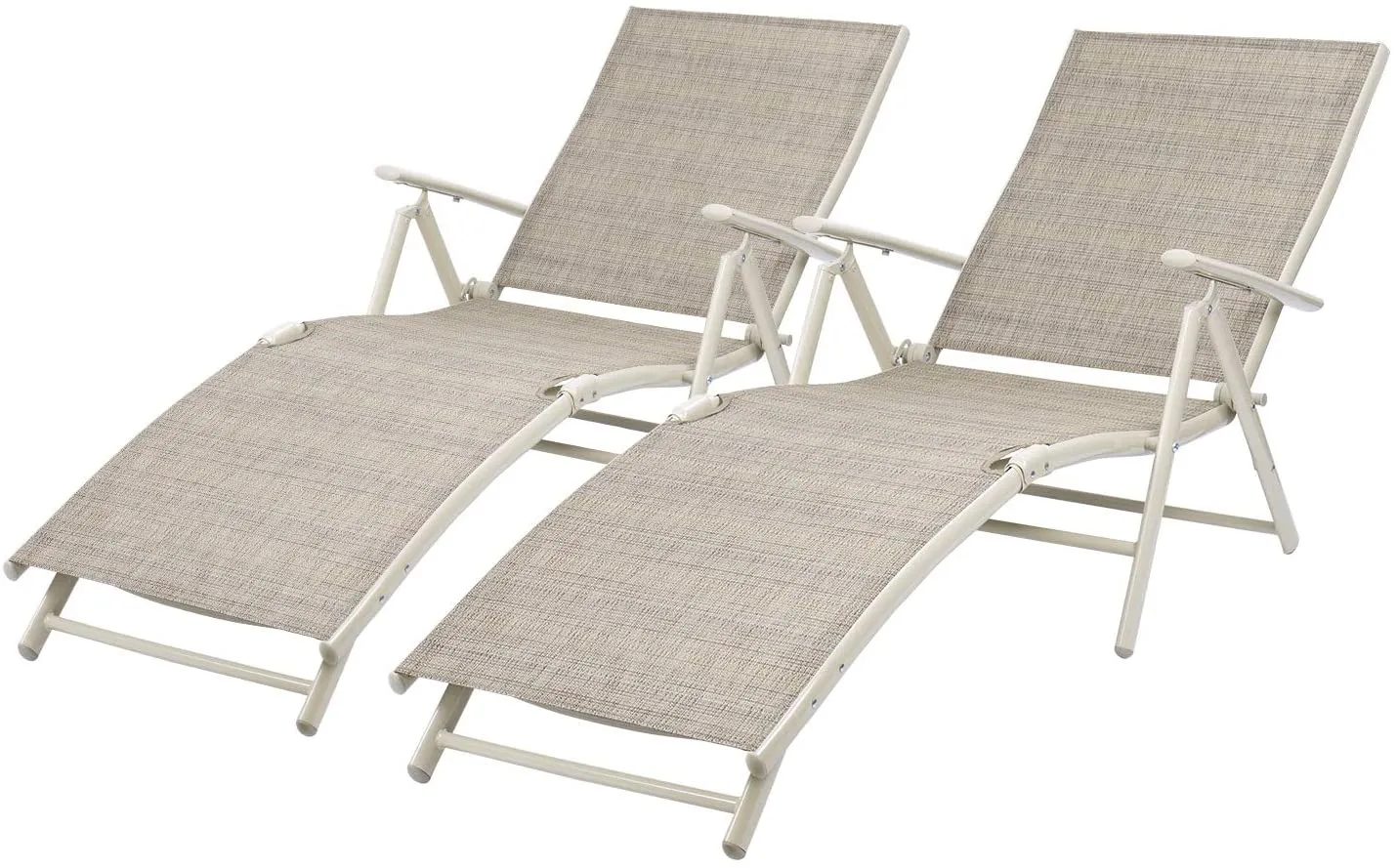 Patio Outdoor Chaise Lounge Chairs Beach Pool Side Folding Recliner Adjustable Lounge Chair Set of 2 (Beige)
